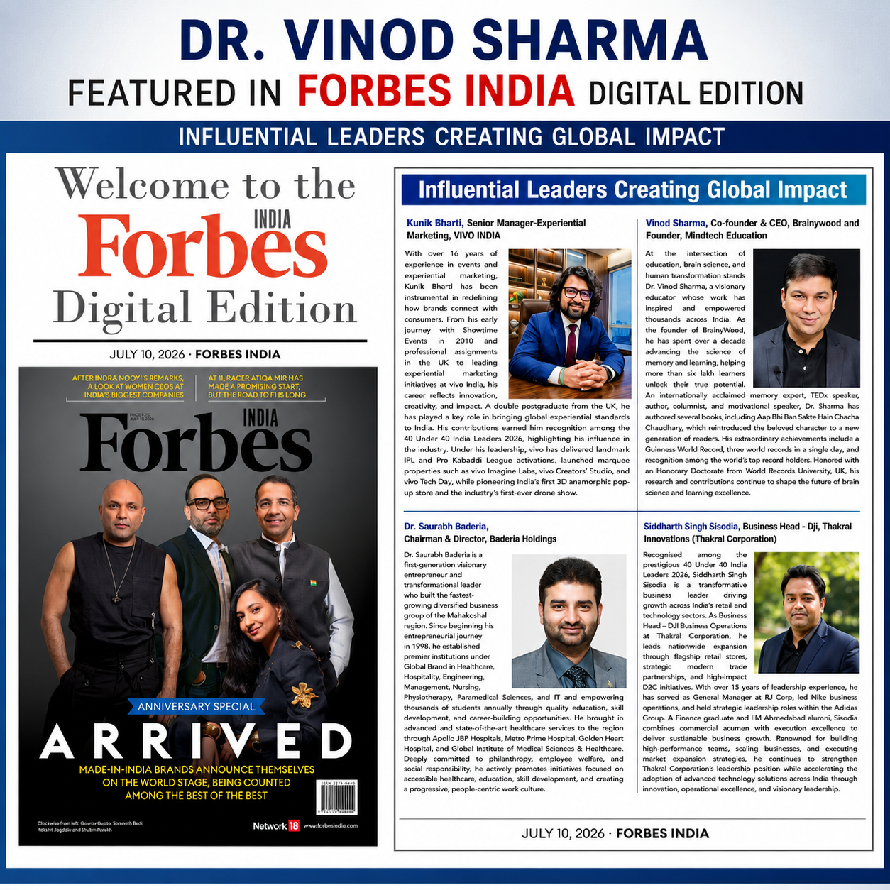 Best Motivational Speaker in India – Dr. Vinod Sharma Featured in Forbes India