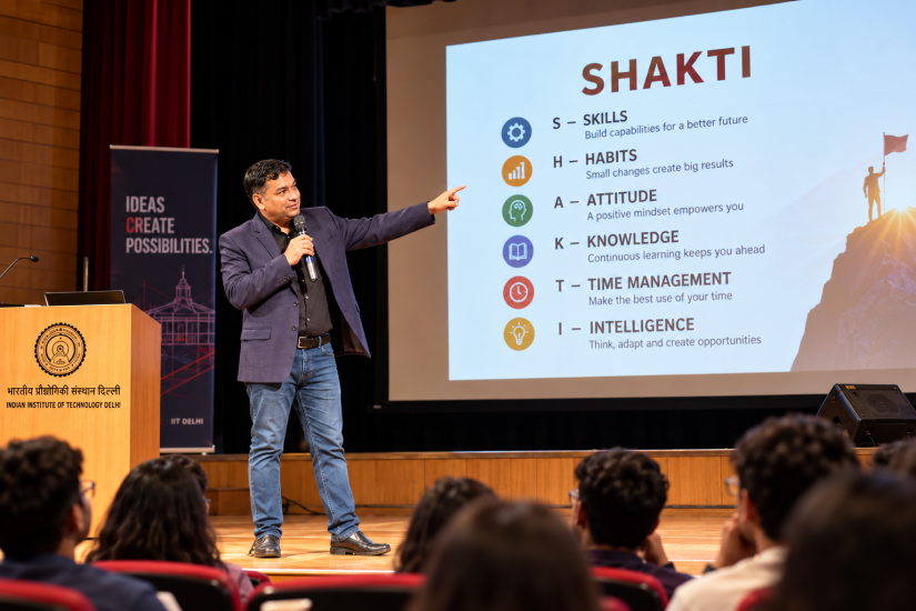 Dr Vinod Sharma explaining the SHAKTI framework at IIT Delhi lecture